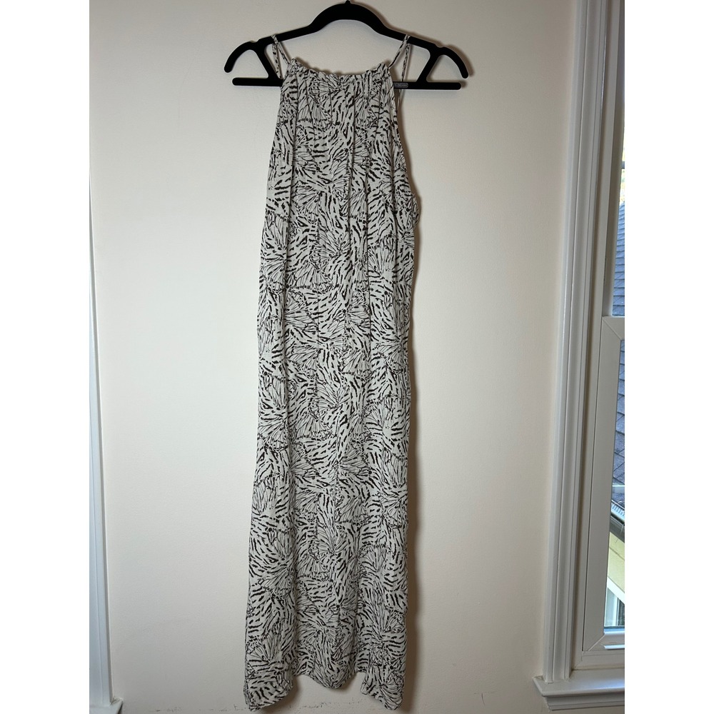 Bella Dahl brown Printed Maxi Dress Halter Neck Tie Waist Slit‎ Size S